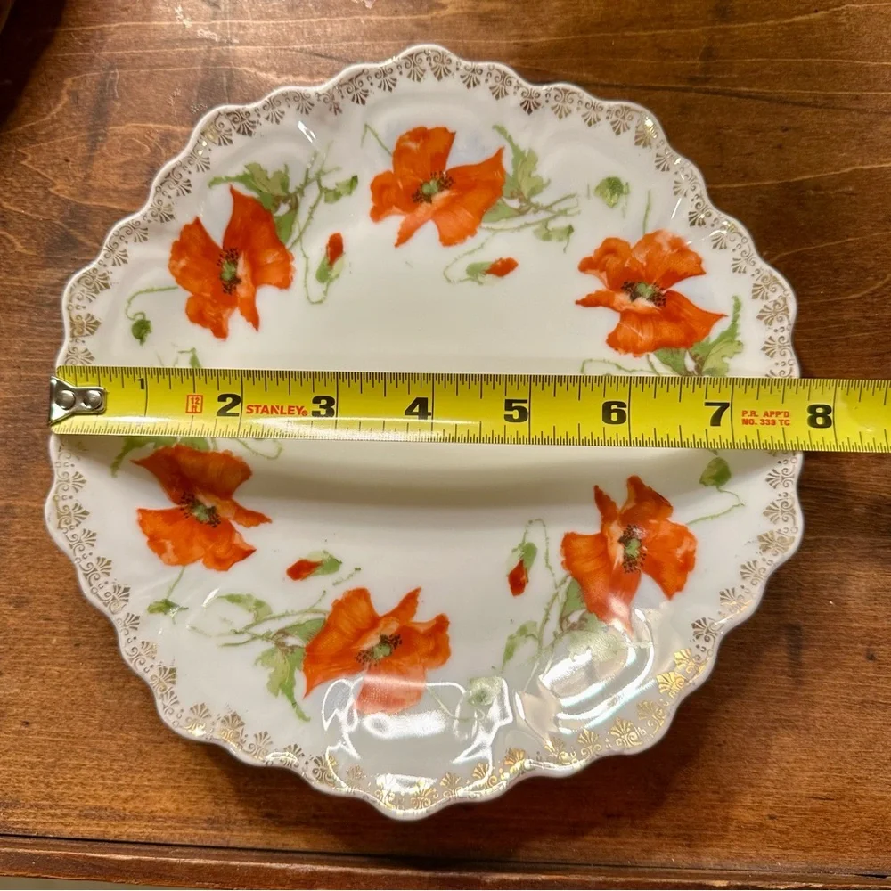 Bavarian China Plate PUNCH Poppies Vintage Romance Dainty Gold Lace Accents